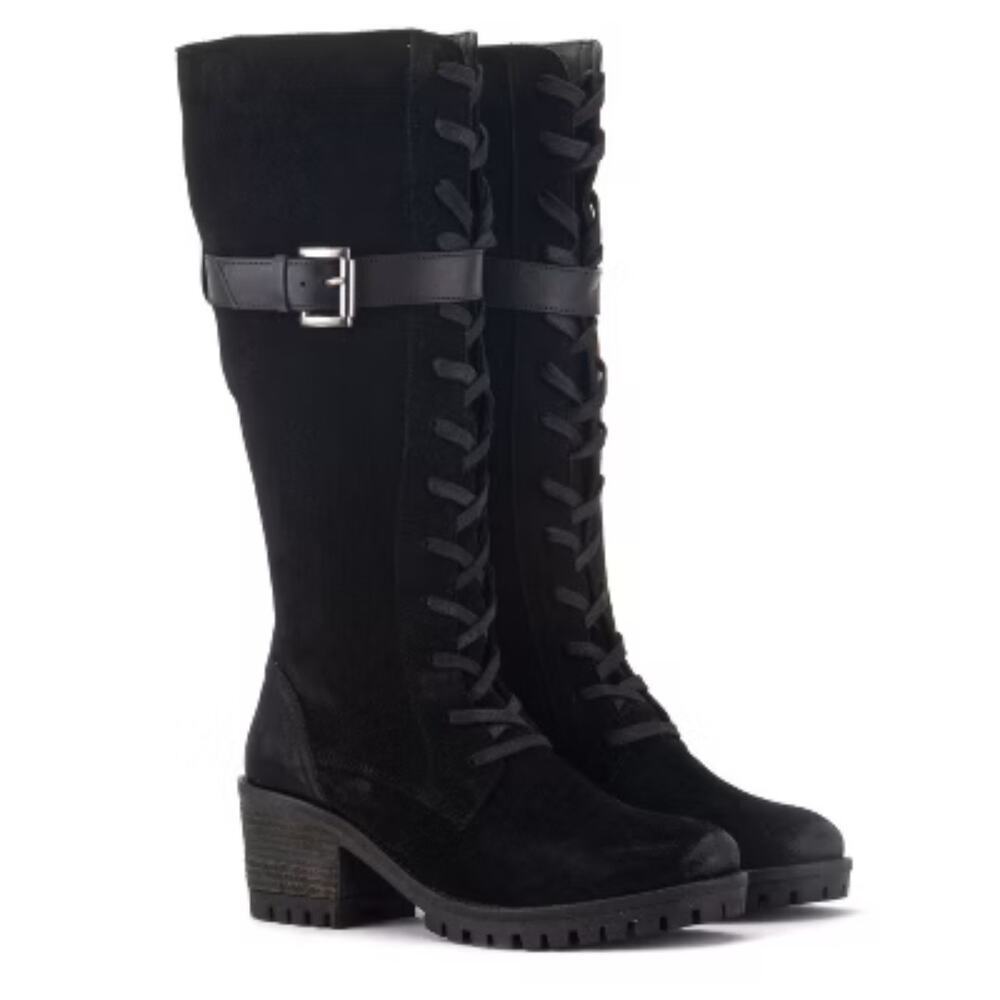 Vintage Foundry Co womens Naomi Tall Boots size 8 New  Black Suede Lace Up